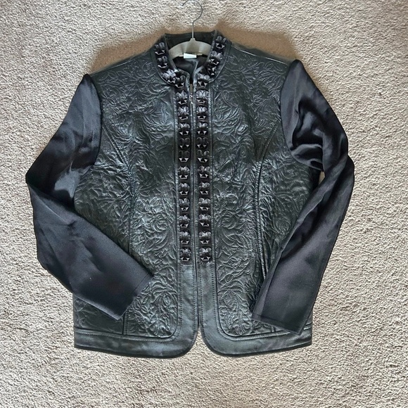 Nygard leather embroidered jacket size petites Large 14-18 - Picture 6 of 8